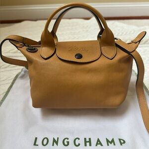 Longchamp Le Pliage Cuir mini top-handle crossbody, lamb leather, Tan